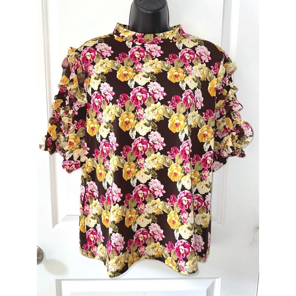 A…Love Story brown,yellow, & pink top